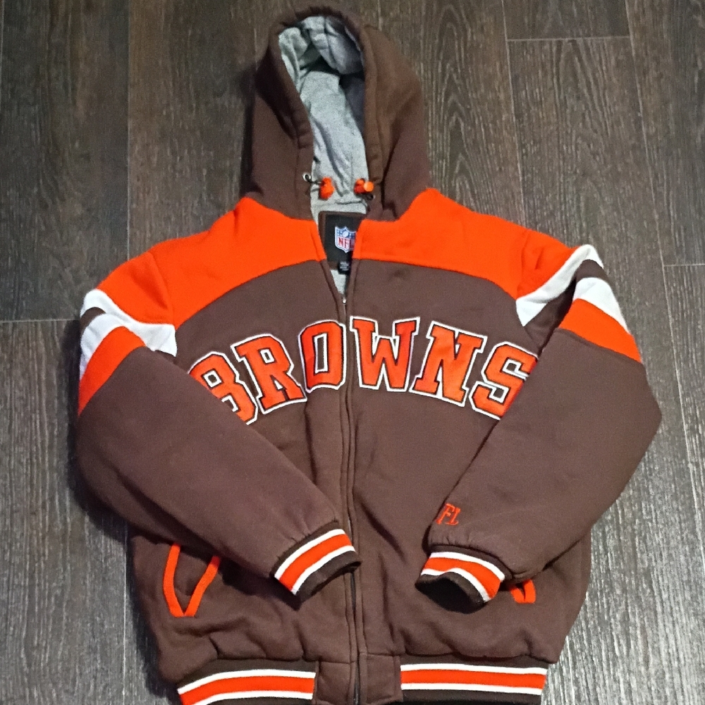 NFL Browns Kids Brown and Orange Hooded Puffer Jacket